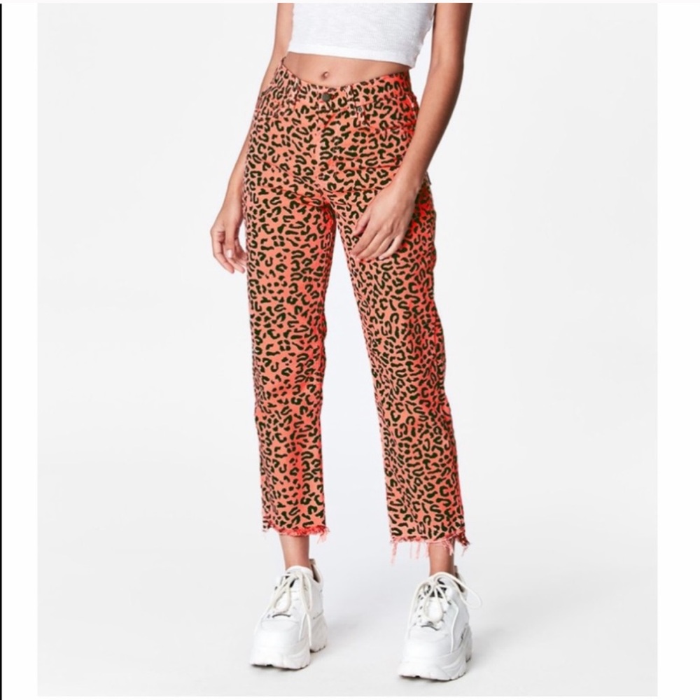CARMAR jeans LEOPARD print neon orange denim high waisted animal 26 Emelia Y2K